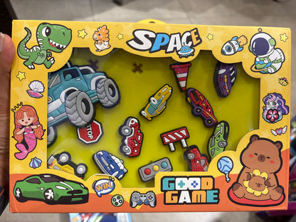 Cars Theme Silicone Pencil Case with 3D Jibbitz Charms – Large (Blue)