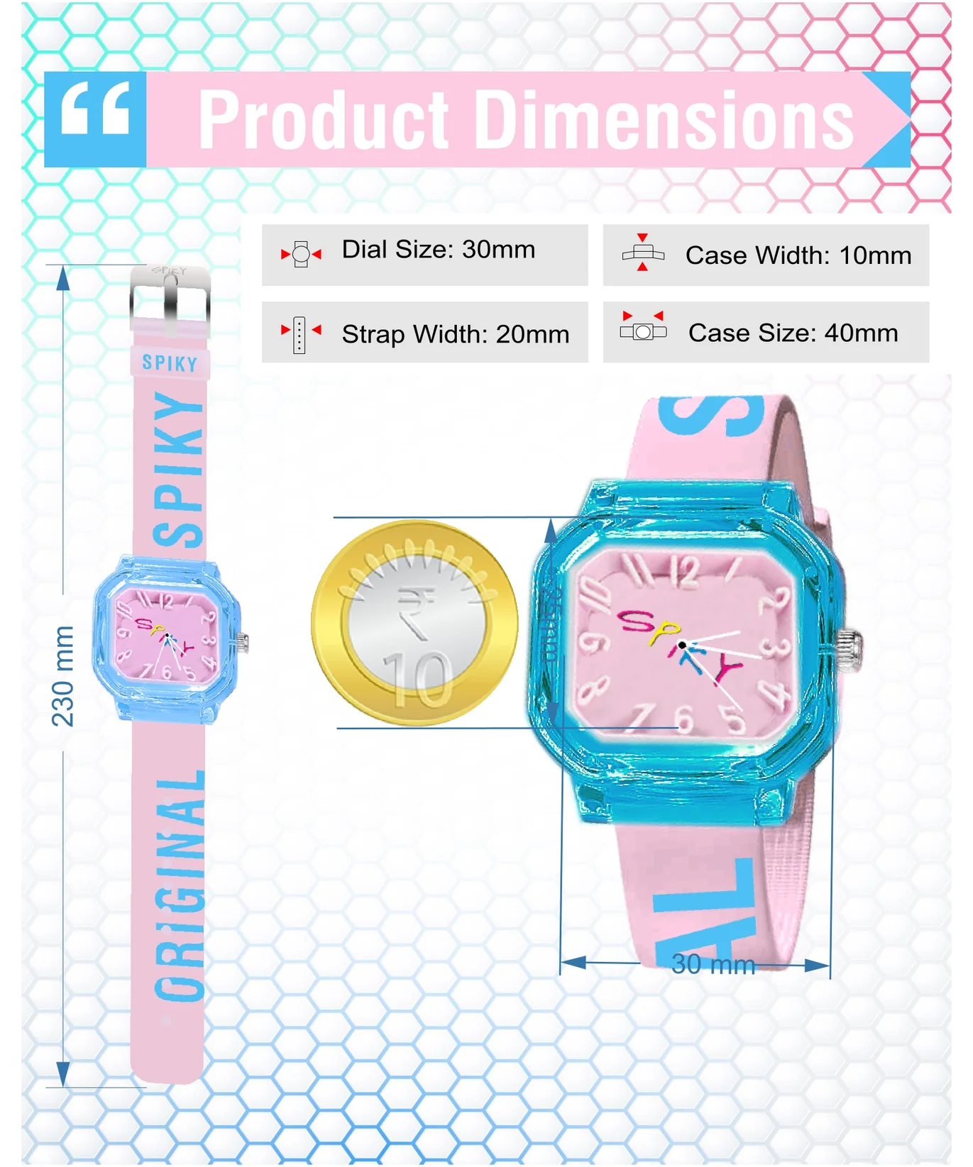 Spiky Square Analog Watch with Typography Strap