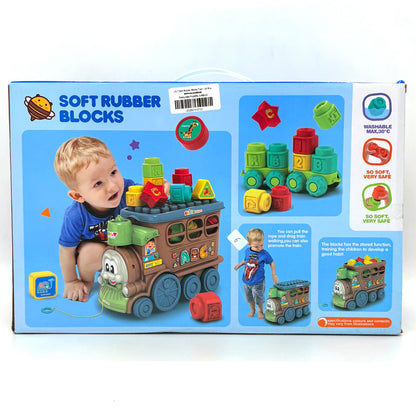 Soft Rubber Blocks Train Toy – 22 Pcs 2-in-1 Storage & Build Set