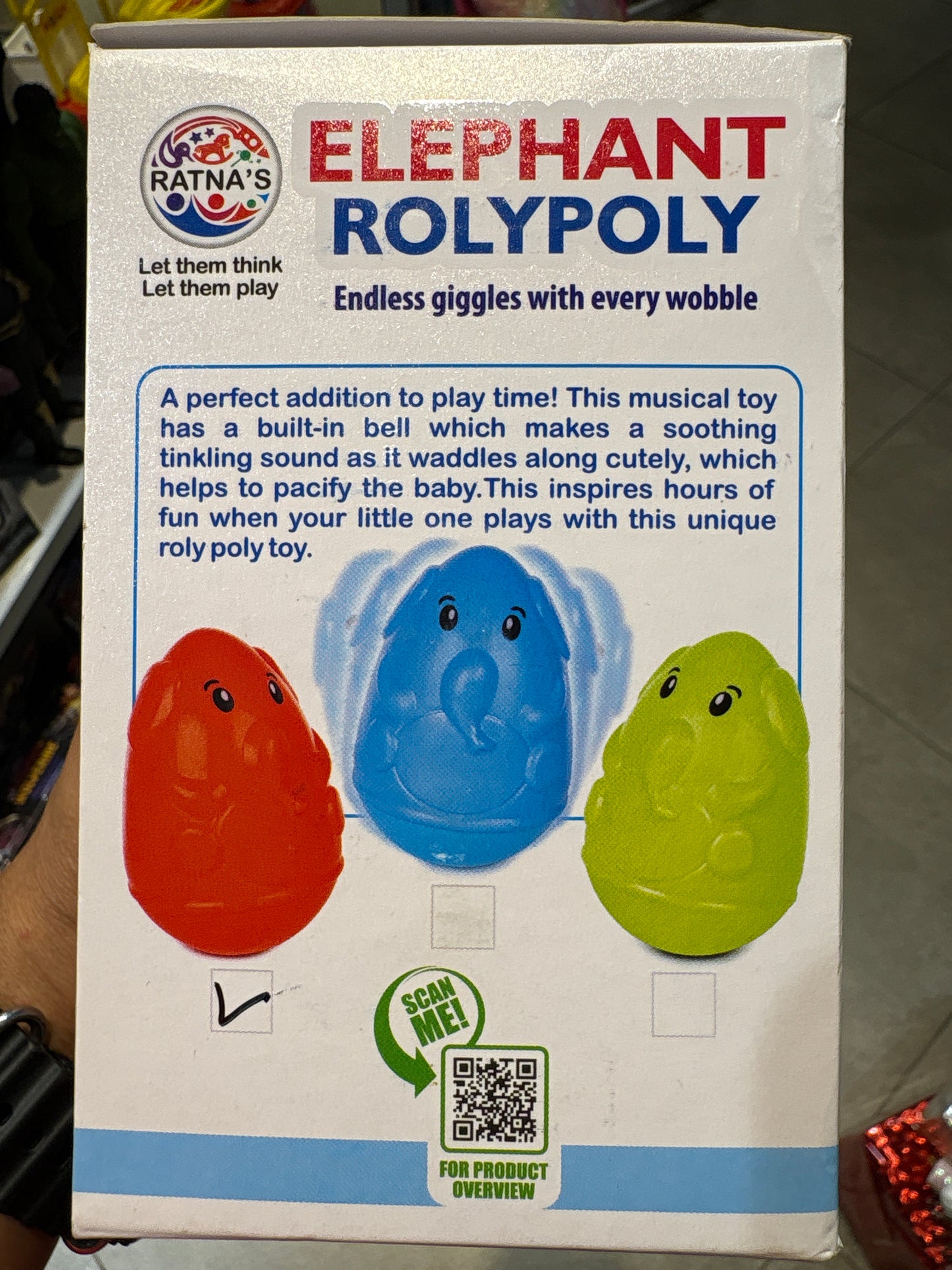 Ratna's Elephant Roly Poly Wobble Toy with Bell
