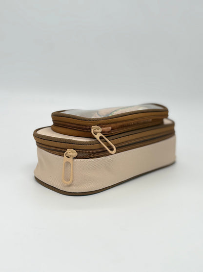 Brown Bear Double Zip Pencil Pouch with Clear Window Top