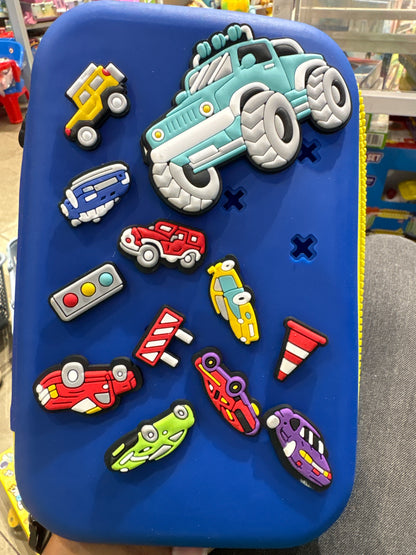 Cars Theme Silicone Pencil Case with 3D Jibbitz Charms – Large (Blue)