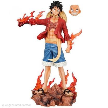 Luffy One Piece Action Figure - 25cm Battle Pose with Fire Base