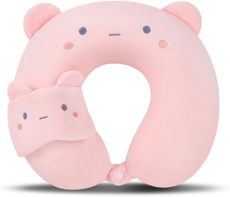 Cat-Themed Travel Neck Pillow with Eye Mask – 2-in-1 Plush U-Shaped Pillow for Kids