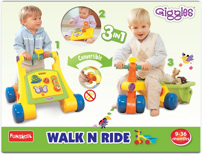 Funskool Giggles Walk N Ride 3-in-1 Convertible Baby Walker and Ride-On