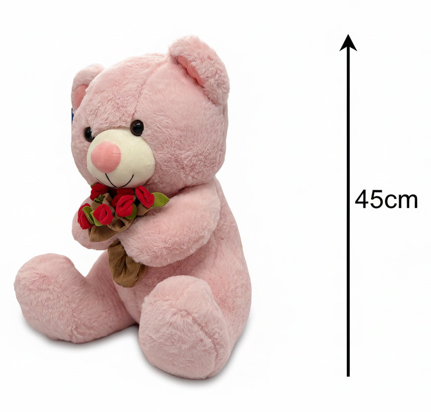 Teddy with Flower Bouquet Soft Toy 45 cm