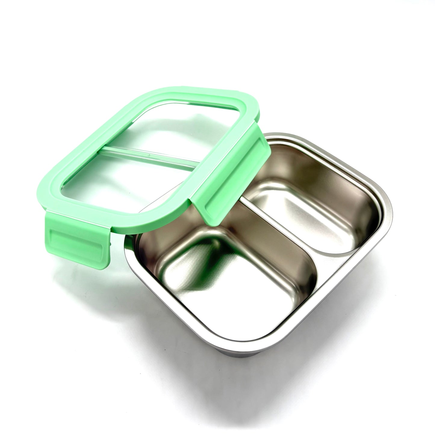 Stainless Steel 2-Compartment Lunch Box with Clear Lid