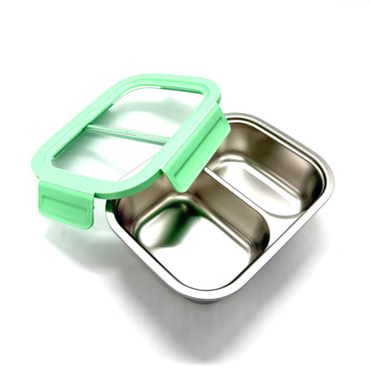 Stainless Steel 2-Compartment Lunch Box with Clear Lid