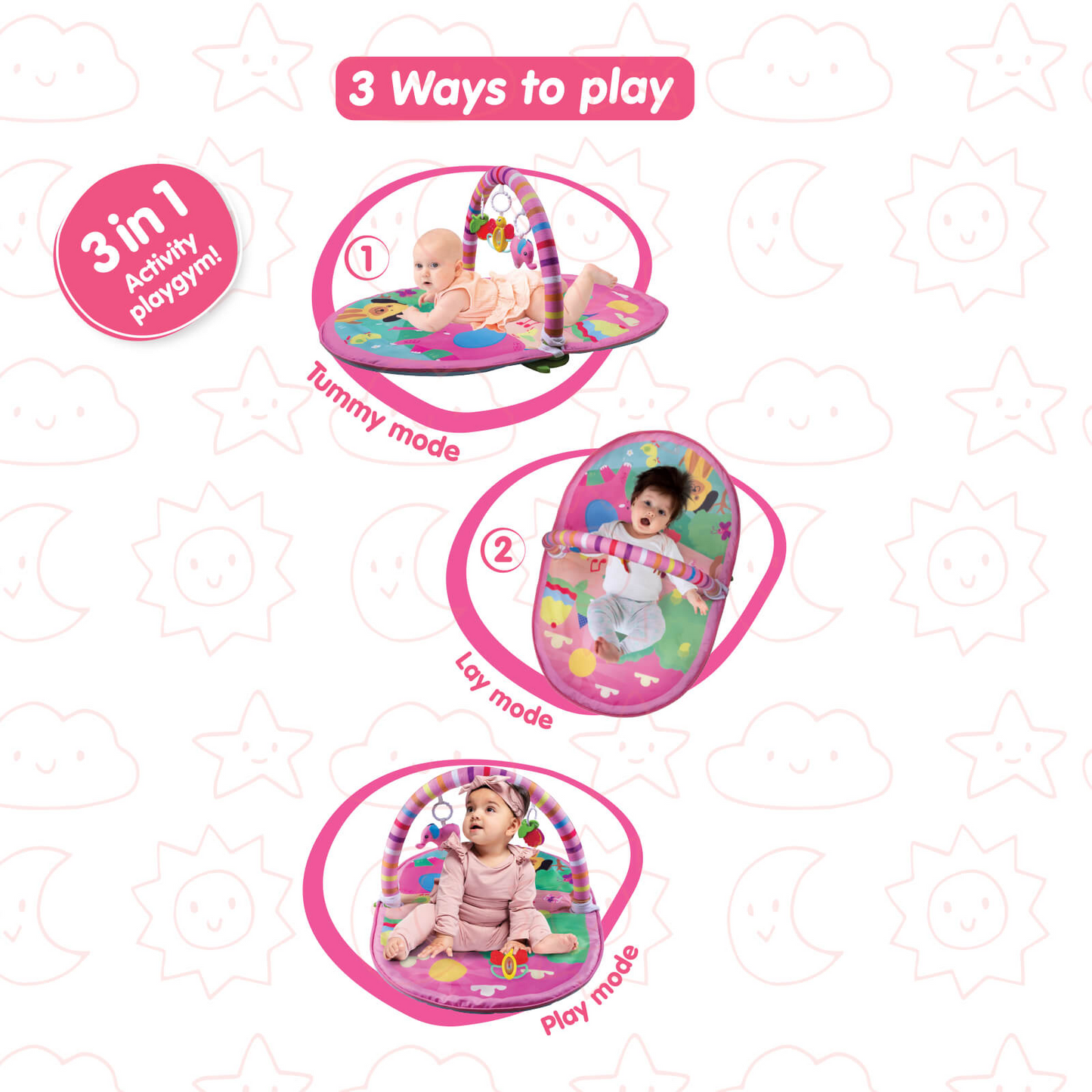 Giggles 3 in 1 Deluxe Mat Play Gym- Pink