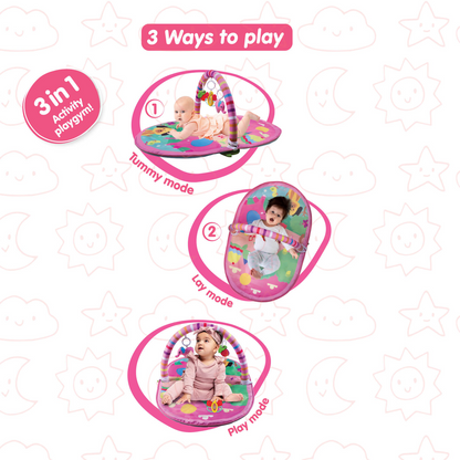 Giggles 3 in 1 Deluxe Mat Play Gym- Pink