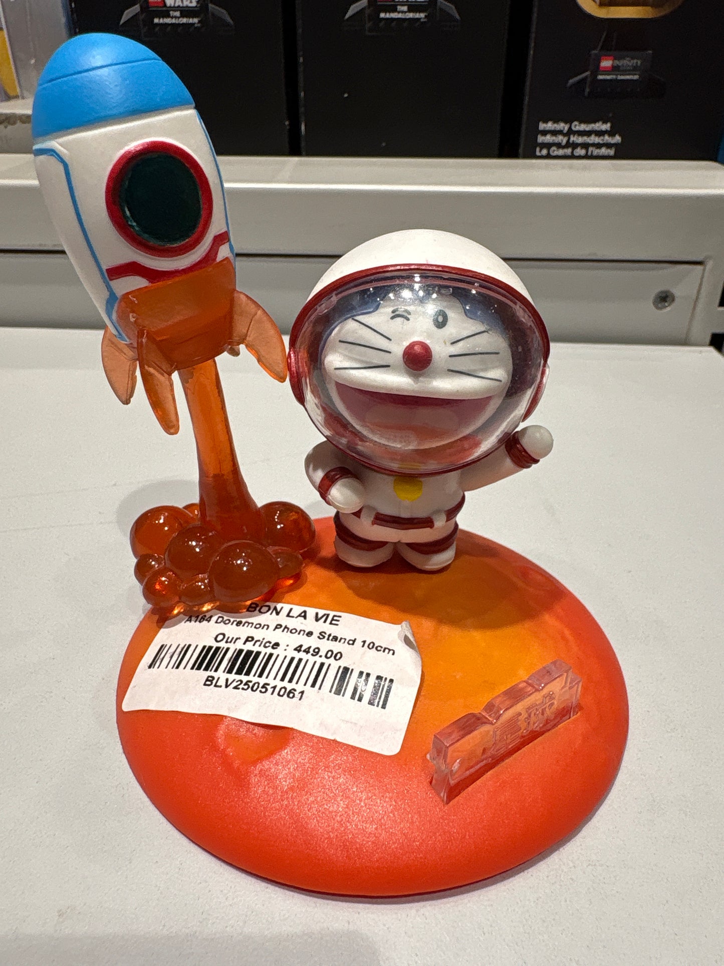 Doraemon Astronaut Phone Stand Figure - 10cm Collectible Desk Accessory