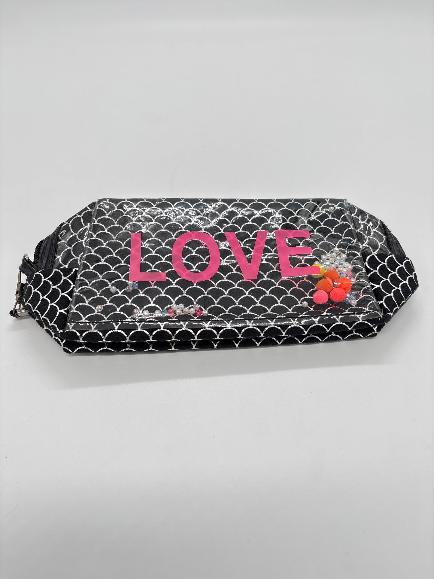 LOVE Mermaid Scale Cosmetic Pouch Black