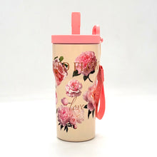 Floral Insulated Coffee Cup with Straw