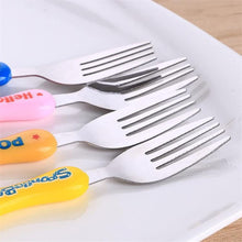 Set of 2 PCs Random Cartoon Print Design Reusable Stainless Steel Spoon Fork Set for Kid's with Case, Travel Camping Utensil Silverware Forks Spoon Set for Children (Multicolor/Print)