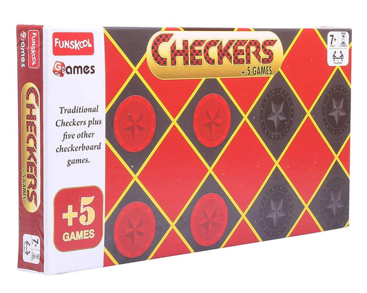Funskool Games, Checkers Plus 5, 5 in 1 checkers board games, Kids & family, 2 players, Ages 7 and above