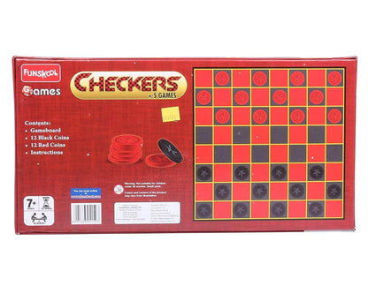 Funskool Games, Checkers Plus 5, 5 in 1 checkers board games, Kids & family, 2 players, Ages 7 and above