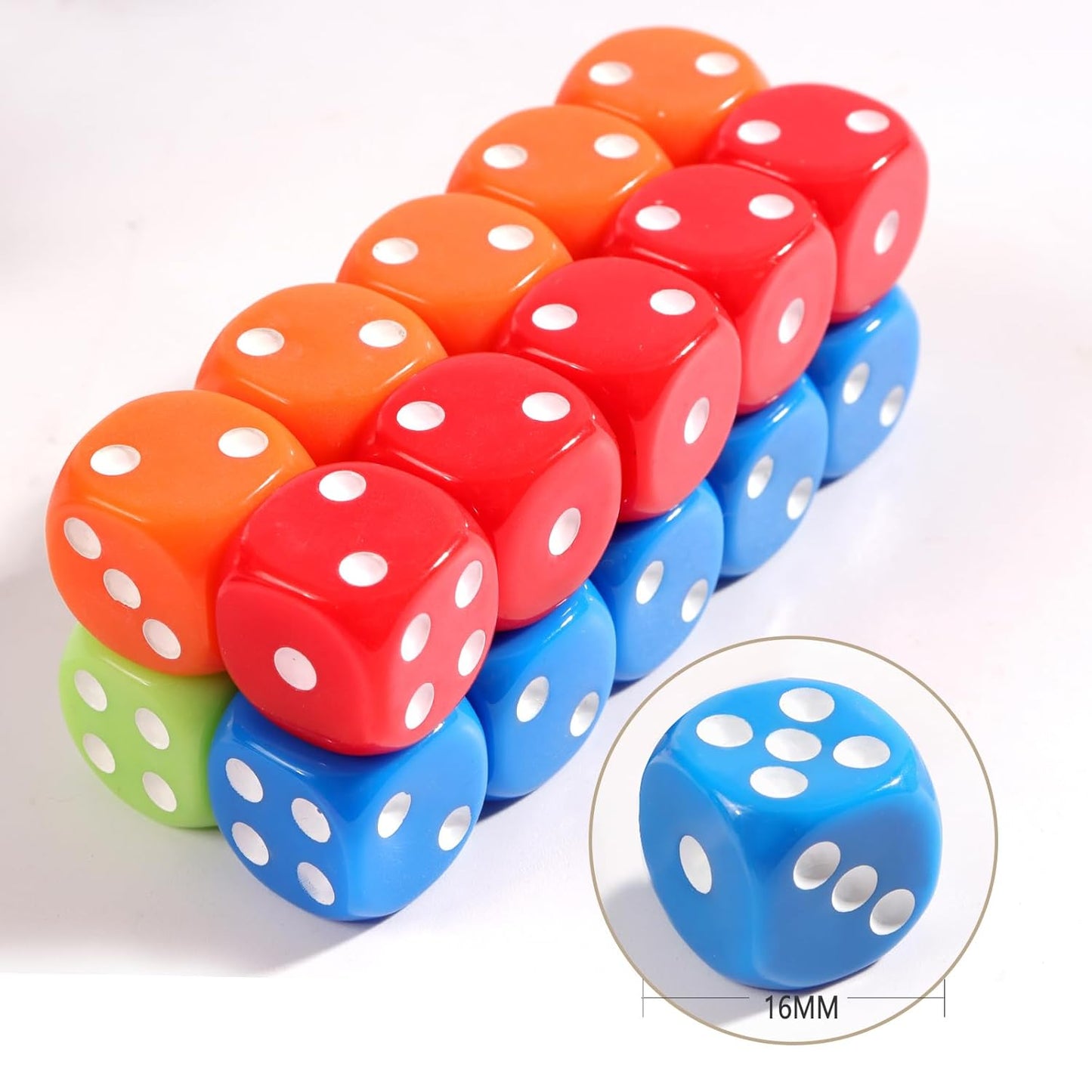 16MM Standard 6 Sided Dice Set, 40 Pieces Colorful Dice for Board Games, Classroom Math Bulk Game Dice, Make Entertainment More Exciting