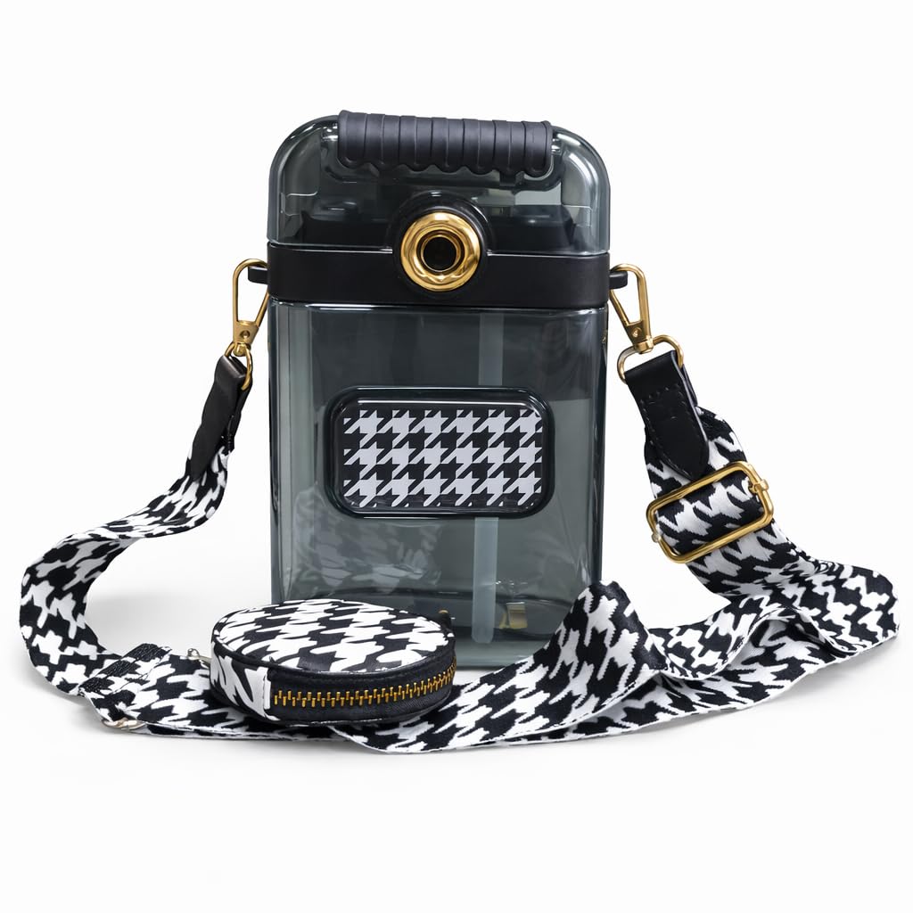 Camera-Style BPA Free Sipper Bottle 850ml with Coin Pouch & Crossbody Strap