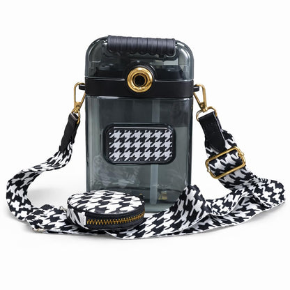 Camera-Style BPA Free Sipper Bottle 850ml with Coin Pouch & Crossbody Strap