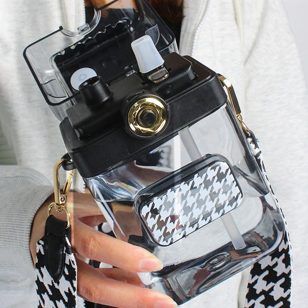 Camera-Style BPA Free Sipper Bottle 850ml with Coin Pouch & Crossbody Strap