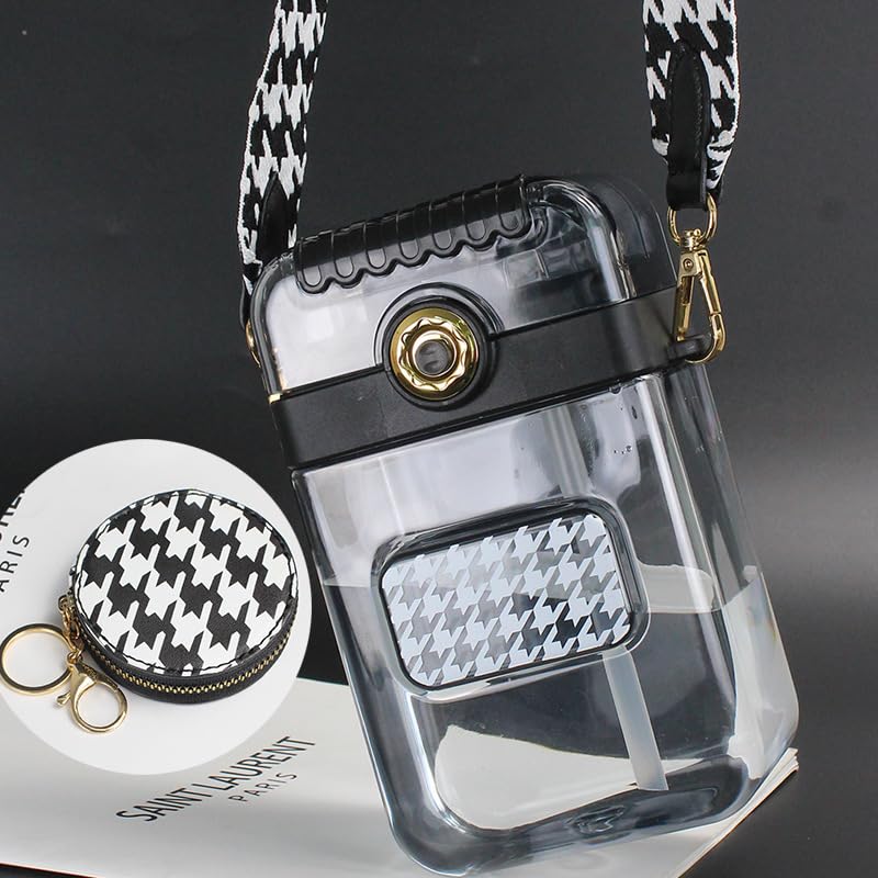 Camera-Style BPA Free Sipper Bottle 850ml with Coin Pouch & Crossbody Strap