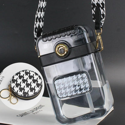 Camera-Style BPA Free Sipper Bottle 850ml with Coin Pouch & Crossbody Strap