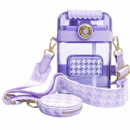 Camera-Style BPA Free Sipper Bottle 850ml with Coin Pouch & Crossbody Strap