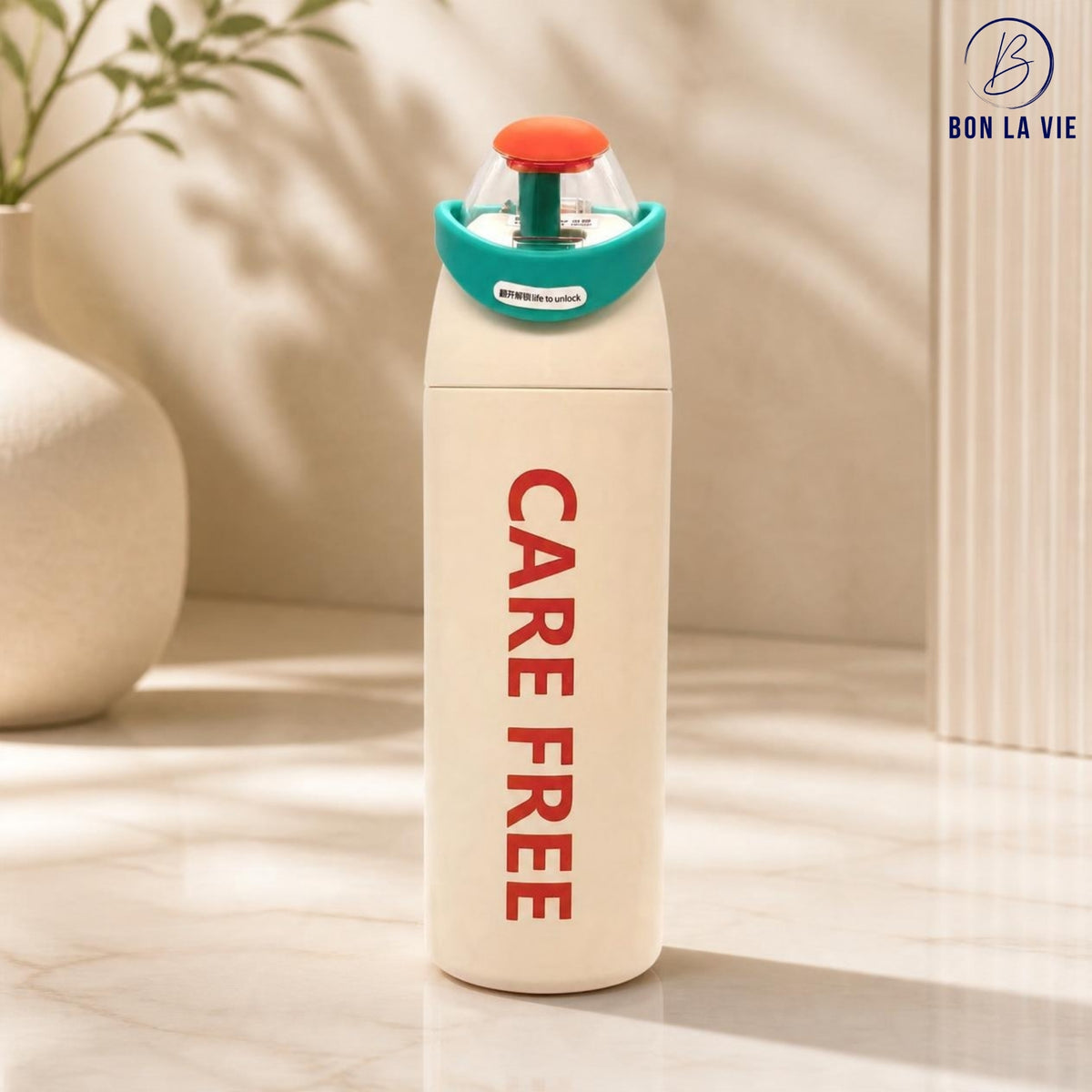 Care Free Sipper Insulated Bottle 600ml with Flip Straw and Handle Lock