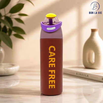 Care Free Sipper Insulated Bottle 600ml with Flip Straw and Handle Lock
