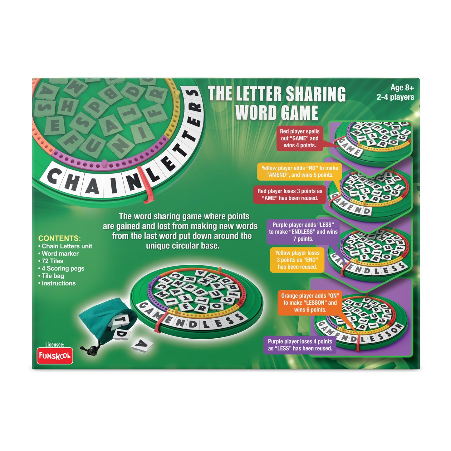 Funskool Games-Chain Letters,Educational & The Letter Sharing Word Game, For Kids, Adults & Family,2 - 4 Players,8 & Above