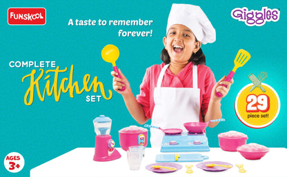 Giggles Funskool Complete Kithcen Playset, Realistic Pretend Cooking Toy for Kids, Encourages Learning & Development, Fun Activity for Babies, Gift Set for Girls, Age 3+ Years