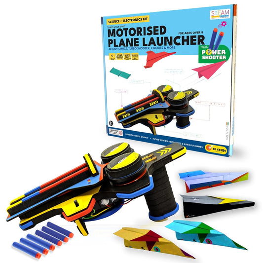 Be Cre8v Motorized Plane Launcher & Power Shooter Kit – DIY STEAM Educational Toy for Kids Age 8-9-10-11-12-13-14 Years