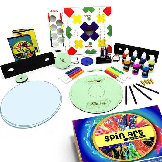 Be Cre8v Spin Art Machine DIY Kit - Creative Spin & Paint Kit With Motorized Spinning Machine, Portable & Easy to Carry, 7 Paint Bottles Including Metallic Gold & Silver Colors