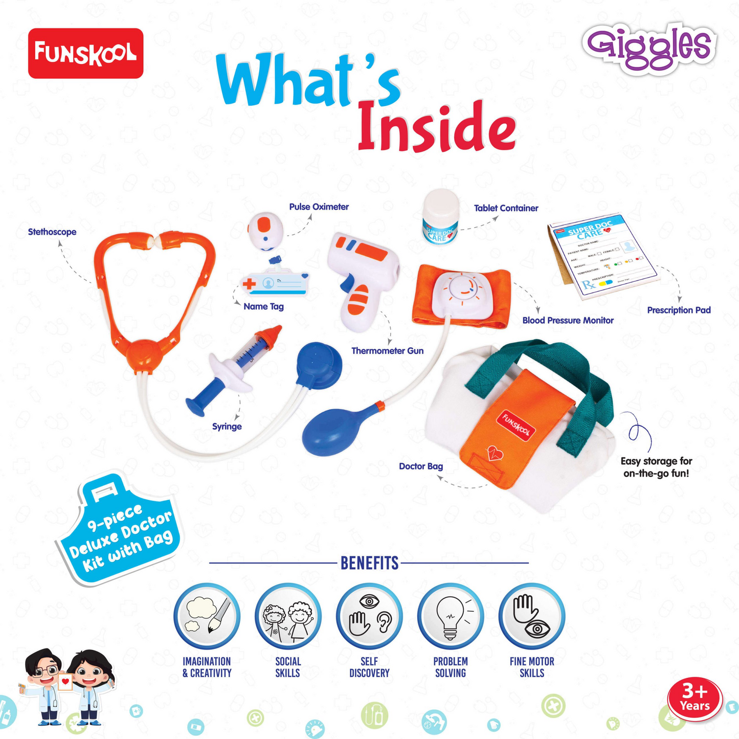 Giggles Super Doctor Playset (9 pcs Deluxe Doctor Kit with Bag)
