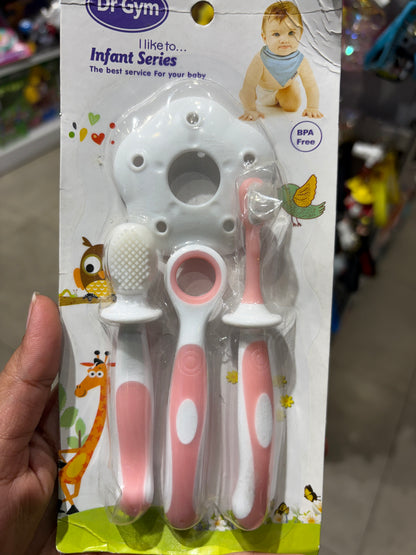 Dr Gym Infant Series Baby Toothbrush Set – BPA Free, 3-Piece Oral Care Kit