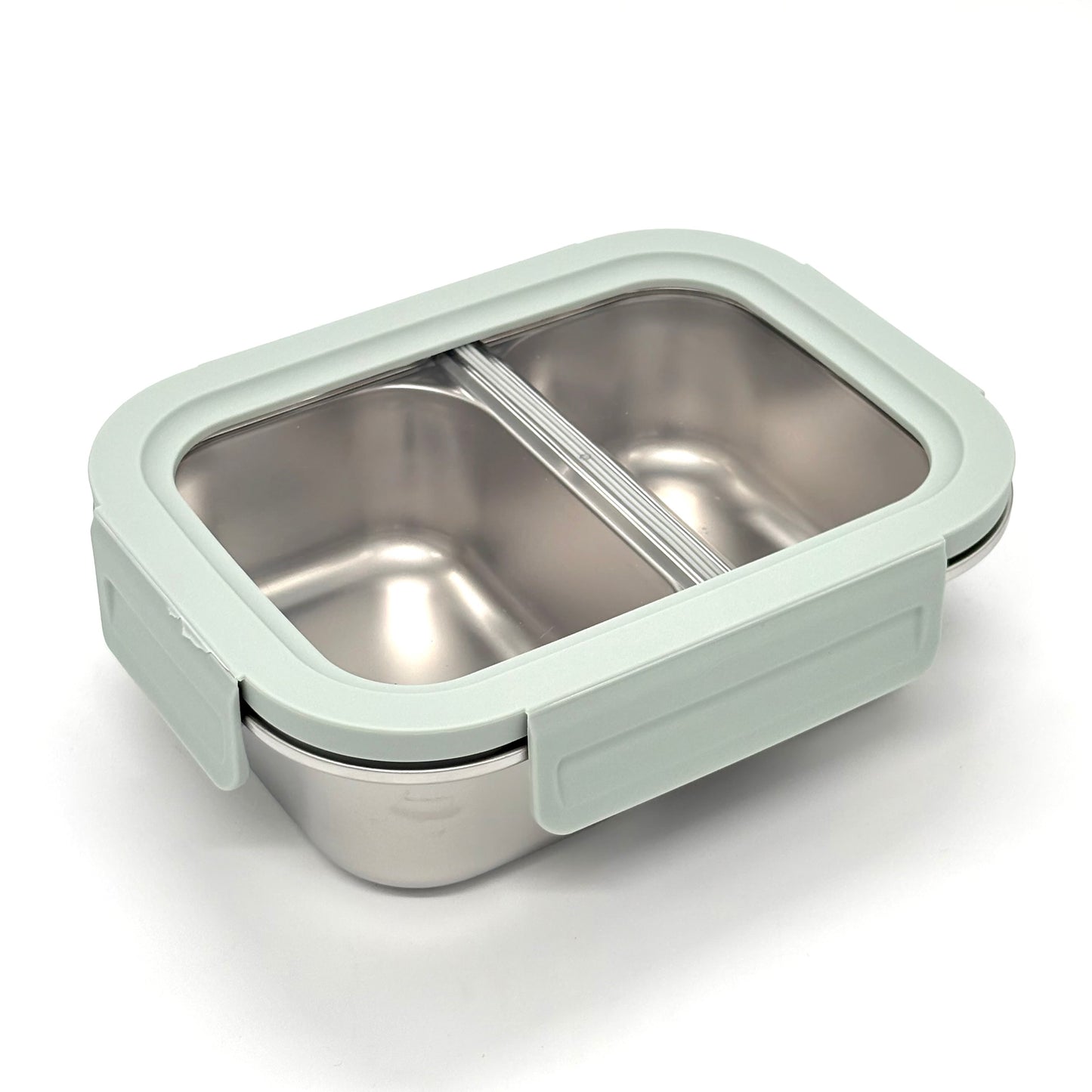 Stainless Steel 2-Compartment Lunch Box with Clear Lid