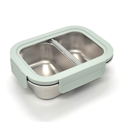 Stainless Steel 2-Compartment Lunch Box with Clear Lid