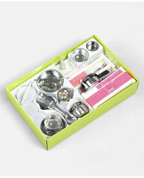 Green House Kids Kitchen Playset with Stainless Steel Utensils