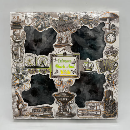 Extreme Black and White Vintage PET Stickers Pack - 100 Pieces (70x70mm)
