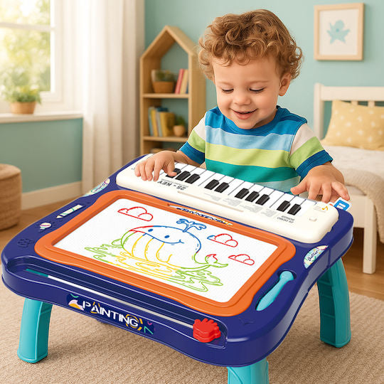 2-in-1 Electronic Organ and Magnetic Drawing Board Table