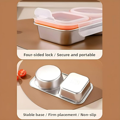 Stainless Steel 2-Compartment Snack & Lunch Box (450ml)