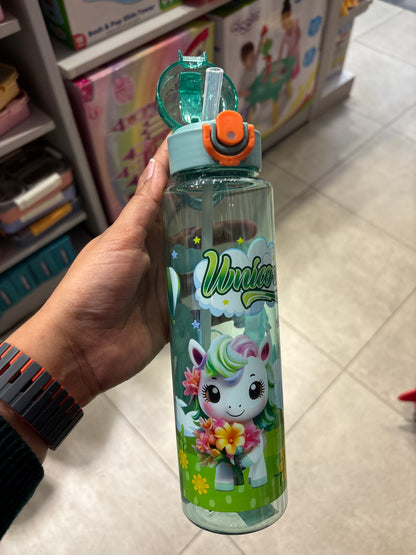 Unicorn Plastic Sipper Bottle Flip Cap Water Bottle with Straw 700ml