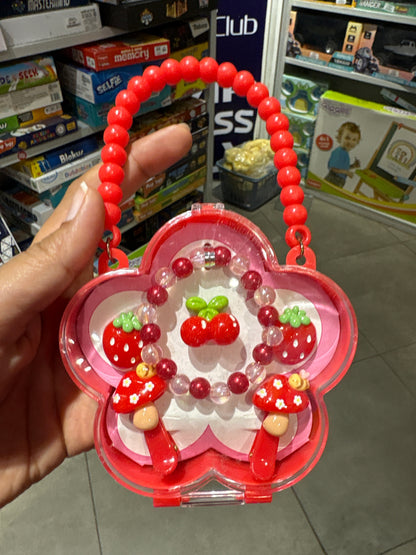 Red Flower Shape Kids Jewellery Set with Hairband, Hairclip, Bracelet & Ring