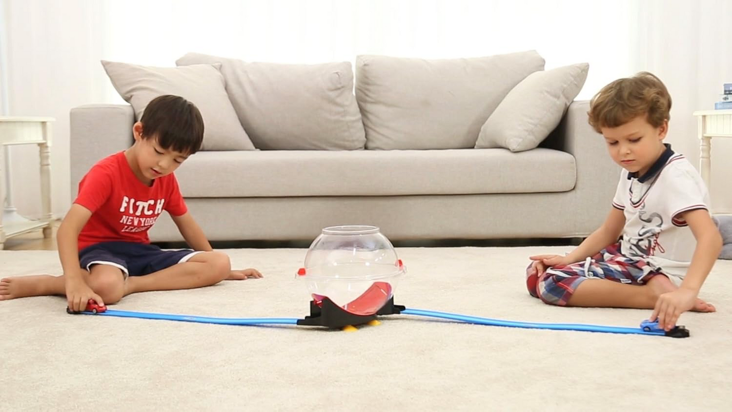 Racing Track 14 Piece Set ,360- Degree Spin And Two Pull Back Cars