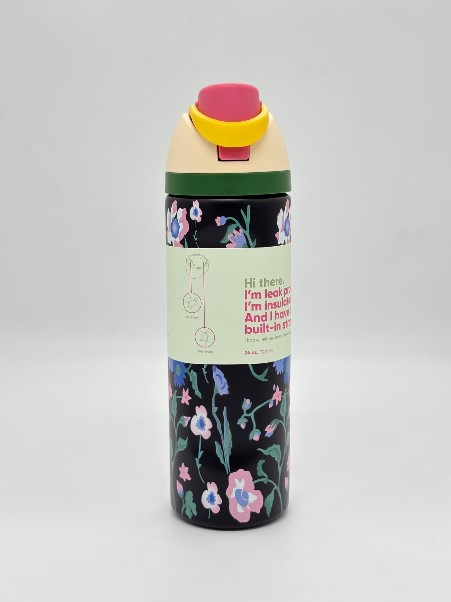 Floral Design Insulated Water Bottle – Dual-Sip Stainless Steel Bottle with Locking Lid 710 ml