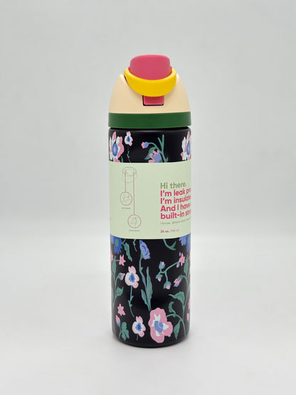 Floral Design Insulated Water Bottle – Dual-Sip Stainless Steel Bottle with Locking Lid 710 ml