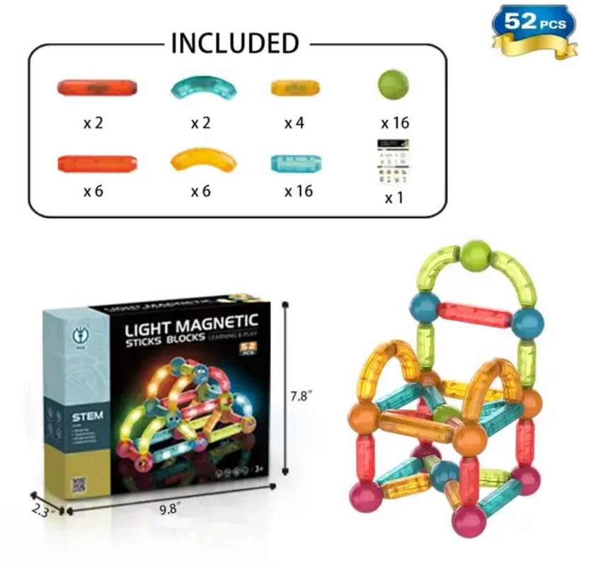 Light Magnetic Blocks, STEM Toy with Diamond Surface & Natural Colours