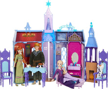 Mattel Disney Frozen Dolls & Doll House, Ultimate Arendelle Adventure Portable Castle (2+ ft) with 3 Fashion Dolls, Olaf Figure & 25+ Accessories