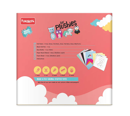 Handycrafts Funskool Diy Plushies , Soft Toy Maker, Make Your Own Stuffed Animal , Art And Craft Kit, Diy Kit, Ages 5 And Above, Multicolour