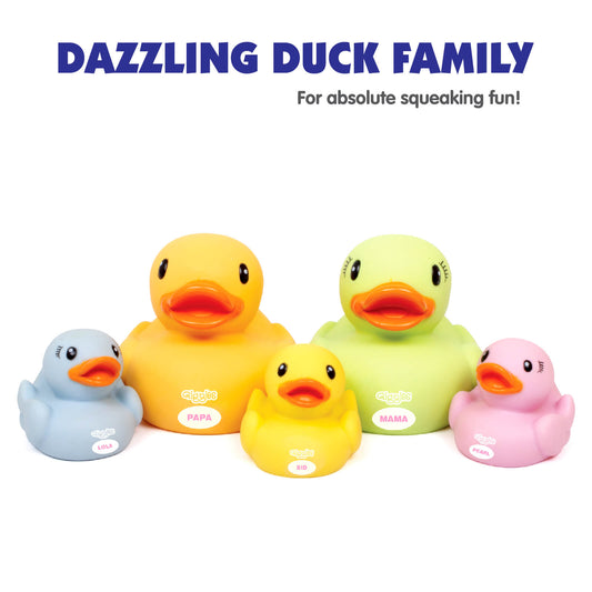 Funskool Giggles Dazzling Duck Family Squeakers , Multicolor Duck Squeakers,Ages : 6 Months, Natural squeaking Sound, Pack of 5, Infant Toys
